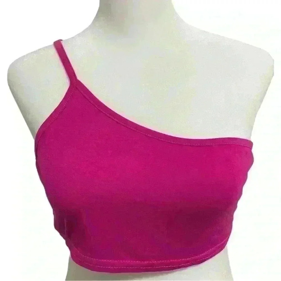 PrettyLittleThing Basic Hot Pink One Shoulder Strappy Crop Top - Picture 6 of 11